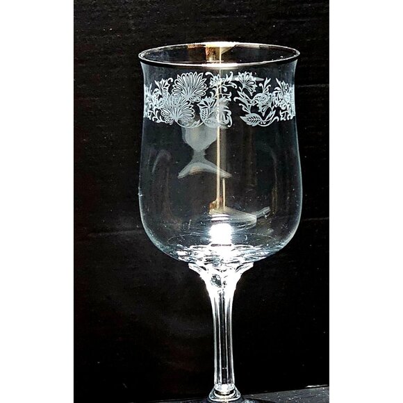 Lenox White Echo Silver Water Goblet 7" etched floral crystal vtg fine glassware - Picture 2 of 5